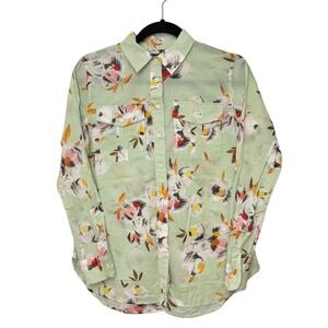 LAUREN  RALPH LAUREN Women's GREEN  FLORAL CAREER SHIRT BLOUSE Small Petite